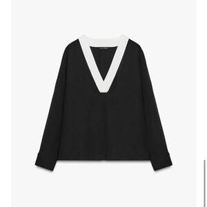 Zara Black and White V-Neck Blouse